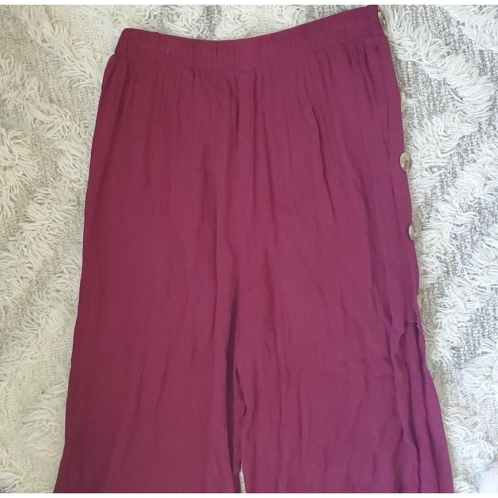 Entro Wide-Leg High-Waist Button Front Pants in Burgundy - Picture 8 of 8